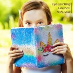Sequin Notebook Set with 4 Pieces Color Gel Ink Pens Reversible Magic Diary Flip Sequin Journal Writing Journal Set for Valentine's Day Teens Young Girls (Mermaid Color Unicorn)