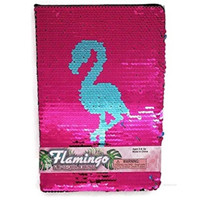 Zugar Land Flamingo Style Girly Diary Sequin Notebook Journal (80 Pages) 6" x 8". Lined Pages. (FLIP-Sequin Flamingo)