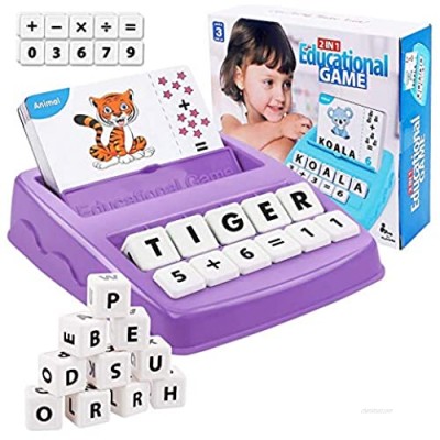 2 in 1 Matching Letter Number Games - Teaches Word Recognition  Spelling  and Increases Memory，Preschool Learning Educational Toys for Boys Girls Age 3-8 Years Words Spelling Math Learning Toy(purple)