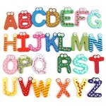 26Pcs Alphabet Wooden Colorful Cartoon Fridge Magnets Letters Stickers for Whiteboard Fridge Child Educational Toy Home School Decoration