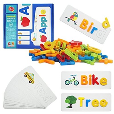 ABCaptain Magnetic Letters Alphabet Magnets Matching Words Recognition Game  Flash Cards See Reading Spelling Sight Preschool Educational Learning Toy Set Gift for Toddlers Kids Boys Girls (78 Piece)