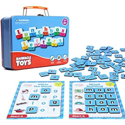 Barnacle Toys Lunchbox Letters  Magnetic Alphabet Letters for Kids  Lunchbox Magnetic Letter Set  Includes 80 Magnetic Letter Tiles  and a Lunchbox Magnetic Letter Board  Letter Magnets for Toddlers