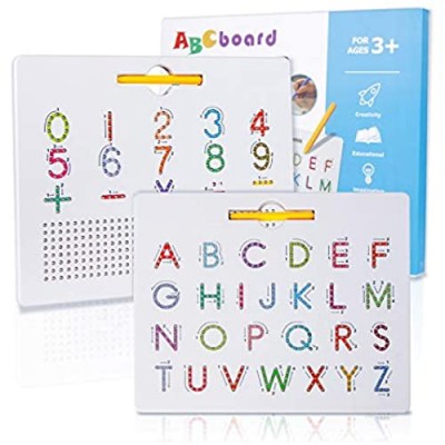 CONNOO Double Sided Magnetic Alphabet Number Board  2 in 1 ABC 1 2 3 Magnet Tracing Board - STEM Educational Toy for Preschool Toddlers ABC Letters Uppercase & Number Math Reusable Practicing