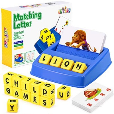 LET'S GO! Learning Toys for Toddlers 3-8 Matching Letter Game for Kids Educational Toys Flash Cards Toys for 3-8 Year Olds Boys Girls Board Games Kids Toys Birthday Gifts  Blue