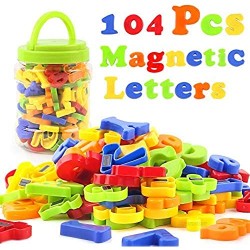 LovesTown 104 Pcs Magnetic Letters Numbers  Plastic ABC Alphabet Letters Educational Toy Set Fridge Magnets for Preschool Learning Spelling Counting