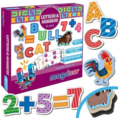 MAGDUM ABC - 80 Magnetic Alphabet Letters and Numbers -Real Large Fridge Magnets for Toddlers- Magnetic Educational Toys Baby 3 Year Old Baby Learning Magnets for Kids- Development Toys - Kid Magnets