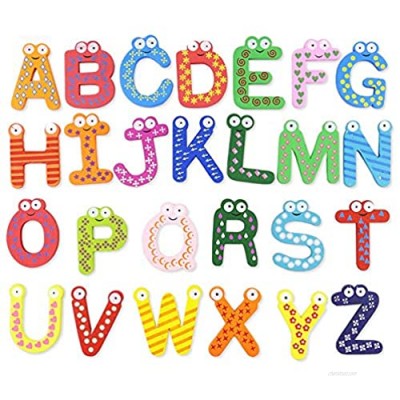 Royee 26 Pcs Wooden Fridge Magnets Colorful Alphabet Cute Eyes Wood A-Z Refrigerator Letters Magnets for Home Decoration Education Spelling Learning Game Gift (Eyes Pattern)