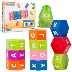 SUMAKU Magnetic Alphabet Rotating Blocks  Educational Letter Manipulation Reading Blocks for Beginners to Read  Phonics Games CVC Words Builders for Kids Age 3 Year +  10PC/ Set