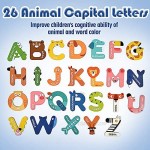 USATDD Jumbo Magnetic Letters Cute Colourful Animals Alphabet Toys Refrigerator Magnets Stick Paper Uppercase ABC Alphabet Toy Set for Preschool Educational 3 4 5 Year Old Toddler Kids Boy Girl