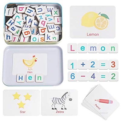USATDD Magnetic Wooden Letters and Numbers Toys Fridge Refrigerator Magnets ABC Alphabet Word Flash Cards Spelling Counting Game Learning Math for Over 3 Years Old Preschool Kid Boy Girl Toddler