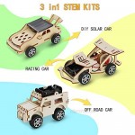 CYZAM DIY STEM Science Experiments Kits 3D Puzzle Wooden Models Building Toys DIY Solar Power Car STEM Projects for Kids Boys Girls Age 8-12 (3 Sets)