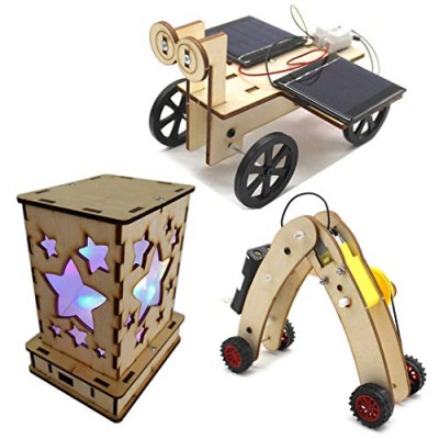 DIY Science Kits for Kids - 3 STEM Educational Building Projects Craft Kit - Solar Circuits Car and Fairy Nightlight Lantern and Machine Caterpillar