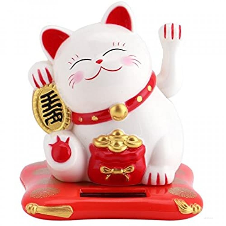 Garosa Eco-Friendly Lucky Toy Solar Powered Cute Cat Good Luck Wealth Welcoming Cats with Waving Arm Home Display Car Decor