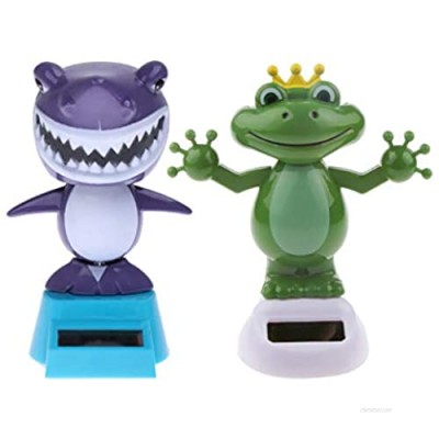 KODORIA 2pcs Solar Powered Dancing Toys Swinging Animated Bobble Head Dancer Toy Car Decor Ornament Frog + Shark