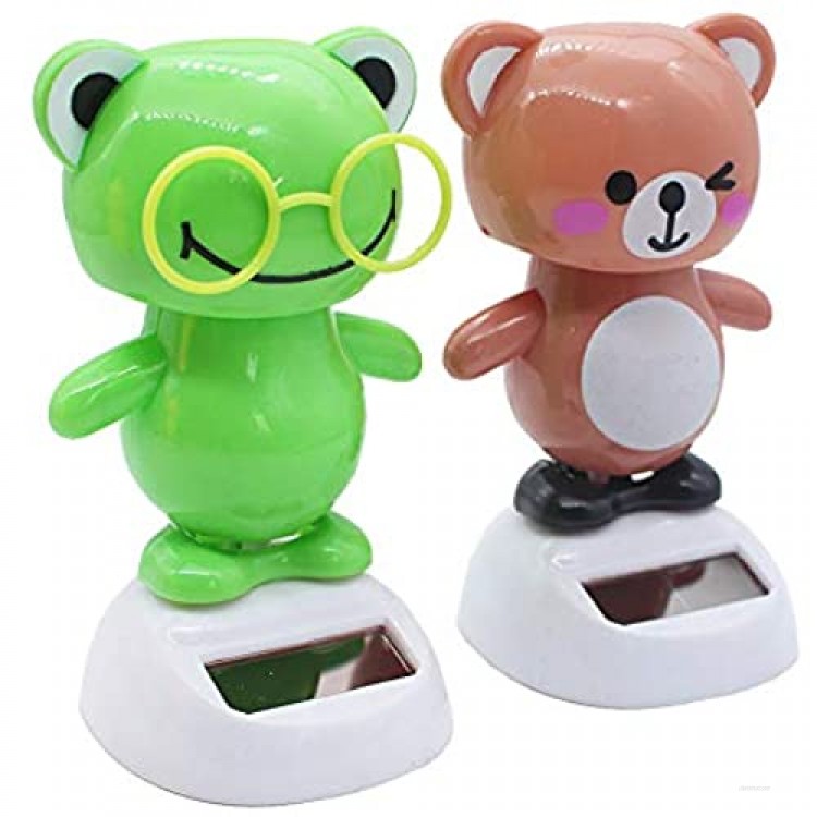 NFZUNW 2 Pcs Solar Powered Dancing Figurine Toy Animal Solar Powered Dancing Toy Doll Kids Gift No Battery Required Bear and Frog