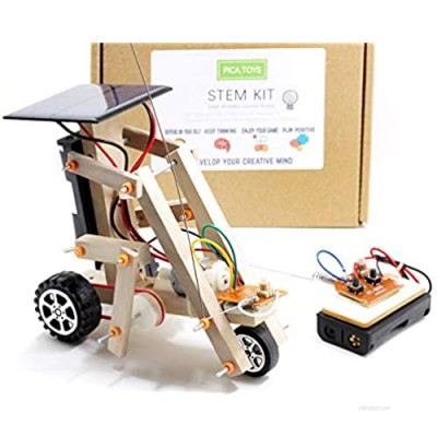 Pica Toys Wooden Solar & Wireless Remote Control Robotics Creative Engineering Circuit Science STEM Building Kit - Dual Powers for Electric Motor - DIY Experiment for Kids  Teens and Adults