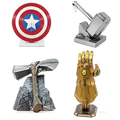 Metal Earth Fascinations 3D Metal Model Kits Set of 4 Marvel Avengers - Infinity Gauntlet - Stormbreaker - Thor Hammer - Captain America Shield