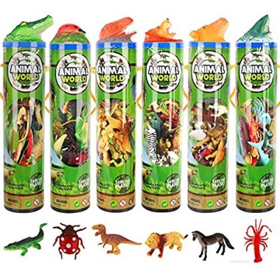 84 Pieces Animal Toys Dinosaur Sea Insect Animal Farm Reptile Figures for Stocking Stuffers Bulk Mini Plastic Vinyl Assorted Figurines Playset( 6 Containers) Party Toys for Kids Boys and Girls