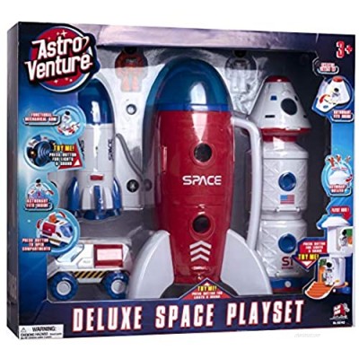 Astro Venture Deluxe Space Playset Toy - Space Shuttle  Space Station & Capsule  Space Rover & Rocket w/Lights and Sound - Space Toys for Boys and Girls