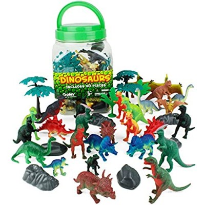 Boley 40Piece Big Bucket Toys-Tub of Educational Dinosaur Toy Playset with T-Rex  Velociraptor & More-Small  Multicolor