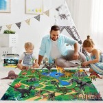 Dinosaur Toys Figures with Large Flannel Activity Play Mat 39.4 x 28 Inch 30Pcs Realistic Dinosaur Playset Include T-Rex Triceratops Trees Dinosaur Fossils etc for Kids Boys Girls