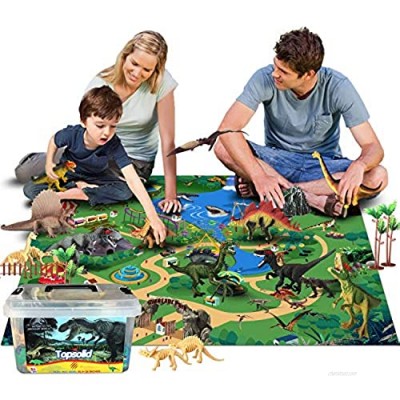 Dinosaur Toys Figures with Large Flannel Activity Play Mat 39.4 x 28 Inch  30Pcs Realistic Dinosaur Playset Include T-Rex  Triceratops  Trees  Dinosaur Fossils etc for Kids Boys Girls