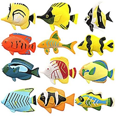 HAPTIME 12PCS Tropical Fish Toys Set  Pastic Cute Sea Life Creatures Learning Educational Toy Party Favors & Christmas Gifts for Boys  Girls  Kids