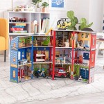 KidKraft Everyday Heroes Wooden Playset 3-Story with 35-Piece Accessories Foldable for Storage Gift for Ages 3+