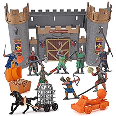 Medieval Castle Knights Action Figure Toy Army Playset with Assemble Castle  Catapult and Horse-Drawn Carriage (Bucket of 8 Soldier Figurines)
