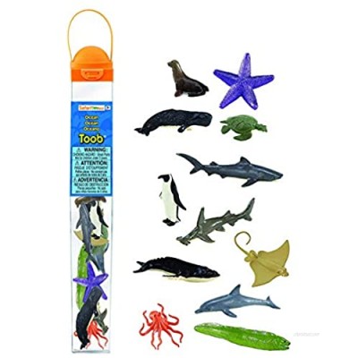 Safari Ltd Ocean TOOB Comes With 12 Different Hand Painted Animal Toy Figurine Models Including Sea Lion  Eagle Ray  Starfish  Turtle  Penguin  Octopus  Humpback Whale  Sperm Whale  Moray Eel  Hammerhead Shark  Tiger Shark  and Dolphin For Ages 5 and Up