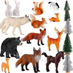 Skylety 18 Piece Woodland Animals Figurines Woodland Creatures Figurines Realistic Plastic Wild Forest Animals Figurines for New Year Birthday Christmas Party