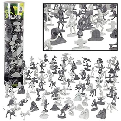 Zombie Army Action Figures - Big Bucket of 100 Zombies with 14 Unique Sculpts - Zombies  Pets  Graves  and Humans For Playtime  Decoration and Parties