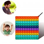 Big Size Fidget Toys Pop Bubble Sensory Toys Autism Special Needs Stress Relief Silicone Pressure Relieving Toys Stress Relieving Fidget Game for Kids & Adults(7.87 inches Rainbow Single Square)