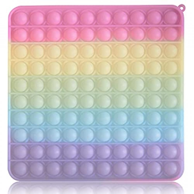 Discoloration Big Size 100 Pops Pop Push it Sensory Fidget Toy 5 Gradient Rainbow Colors in The Sun， Autism Special Needs Stress Reliever Silicone Toy Novelty Gift for Kids and Adults(Square)