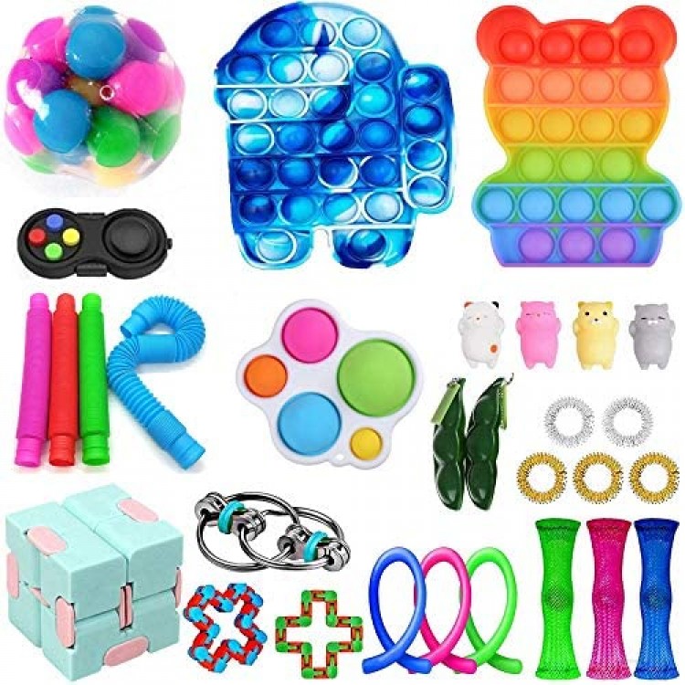 Fidget Toys Pack Cheap Fidget Pack with Pop Bubble Simple and Dimple Stress Relief Fidget Toys for Kids & Adults (B-30Pcs)
