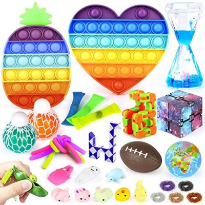Fidget Toys Set 30Pcs  Push Pop Bubble Fidget Sensory Toy and Stress Relief Anti-Anxiety Tools Toys for Kids Adult ADHD ADD Anxiety Autism  Perfect for Birthday Party Favors  Classroom Rewards