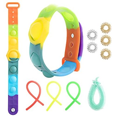 Figit Toys Packages  Stress Relief Wristband Fidget Toys  Wearable Push Pop Bubble Sensory Fidget Hand Finger Press Silicone Bracelet Toy for Adults Kids Anxiety ADHD ADD Autism Decompression  Rainbow