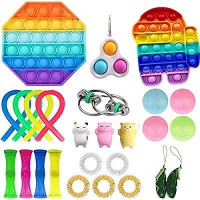 Gupgi 26 Pcs Fidget Toy Set Fidget Toys Set Simple Dimple Figetget Toys Cheap Sensory Toys Pack for Kids Adults Stress Relief and Anti-Anxiety Tools (26Pcs Colorful A)