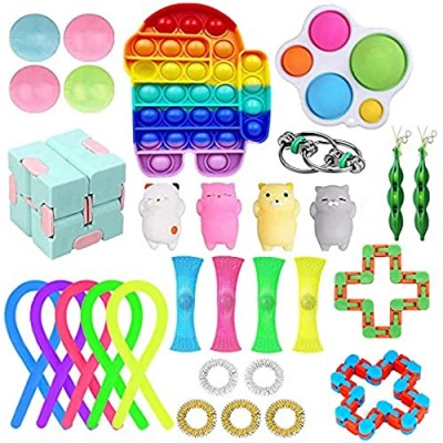 HOOLRO Sensory Fidget Toys Pack  Stress Relief and Anti-Anxiety Fidget Toy Set  Cheap Push Pop Bubble Fidget Toy for Kids and Adults (30 Pcs A)