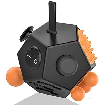 LuLuMZ 12-Side Fidget Cube Relieves Stress and Anxiety Fidget Toys for Children and Adults with Autism Stress Relief Toy Children's Creative Magic Toy Kids Adult Decompression Magic Cube(Black Orange)