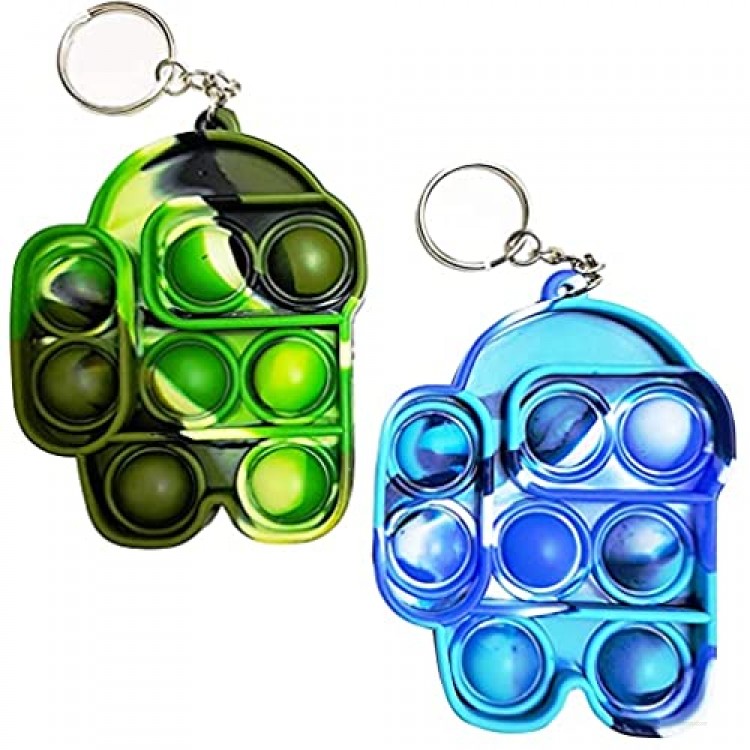 Mini Among Us Push Pop Bubble Sensory Fidget Toy Key Chain 2 Packs-Autism Special Needs Stress Reliever Silicone Stress Reliever Toy Squeeze Fidget Toy (Camouflageblue+Green)