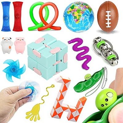 NEEC 15Pack Cheap Fidget Toys Set  Relieves Stress and Anxiety Fidget Toys for Children Adults Fidget Pack Gifts for Birthday/Flip Chain/Pop Tubes/Mochi Squishies/Stress Ball/Infinity Cube/Pea Popper