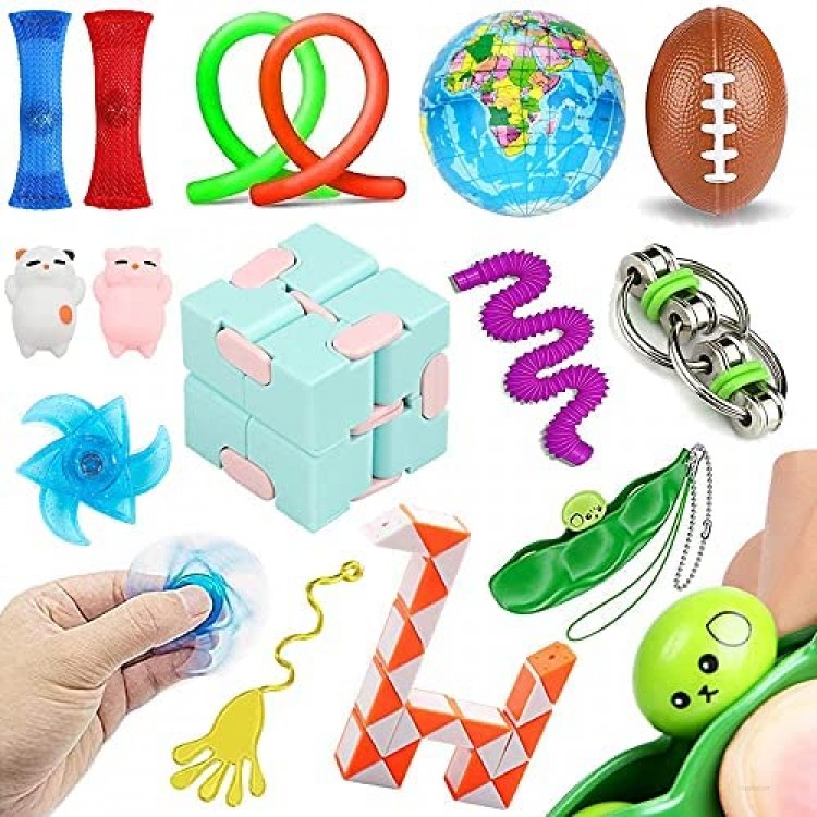 NEEC 15Pack Cheap Fidget Toys Set Relieves Stress and Anxiety Fidget Toys for Children Adults Fidget Pack Gifts for Birthday/Flip Chain/Pop Tubes/Mochi Squishies/Stress Ball/Infinity Cube/Pea Popper