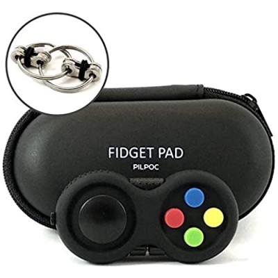PILPOC Fidget Pad Controller - Premium Quality Fidget Controller Game Focus Toy  Smooth ABS Plastic with Exclusive Protective Case  Stress Relief  for ADHD  Fidget Flippy Chain Included (Black & Mix)