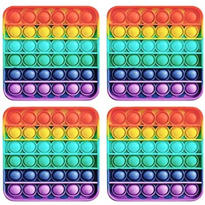 Push Pop Bubble Sensory Fidget Toys  CAMTOA 4 Pack Rainbow Square Squeeze Toys Autism Special Needs Anxiety Stress Relief Fidget Toy for Kids Adults Older