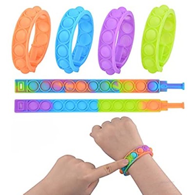 Push Pop Bubble Wristband Fidget Toys  Set of 6 Wearable Autism Special Needs Stress Reliever  Hand Finger Press Silicone Bracelet Toy for Kids and Adults (Multicolor-6)