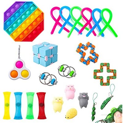 Rizwise Fidget Toy Pack  23pcs Sensory Fidget Pack Relieve Stress & Anxiety for Kids & Adults  Funny Fidget Toy Set- Pop Push Bubble/Simple Dimple/Infinity Cube/Wacky Track/Mochi Squishy & More
