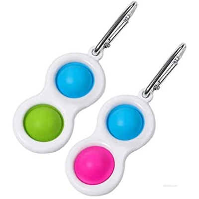 SDFF 2Pcs Fidget Toy  Simple Dimple Fidget Keychain Silicone Bubble Sensory Toy  Autism Special Needs Stress Reliever Emotion Anxiety Relief Tool for Kids Adults(Blue&Green+Blue&Rose)