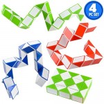 Sensory Fidget Snake Cube Twist Puzzle - (Pack of 4) Fidget Puzzles and Magic Brain Teaser Toys for Kids Stocking Stuffers Goodie Bags and Party Favors by Bedwina