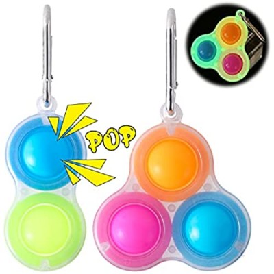 Simple Pop Dimple Fidget Toy- Silicone Push Pop Flipping Board Toy- Glow in The Dark Stress Relief Sensory Fidget Packs- Mini Fidget Toys for Kids Adults- Push Pop Bubble Keychain
